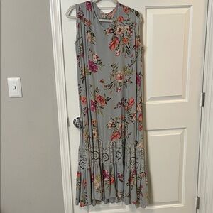 Lola P. Floral Sleeveless Maxi Dress Large Blue Red Orange Women's